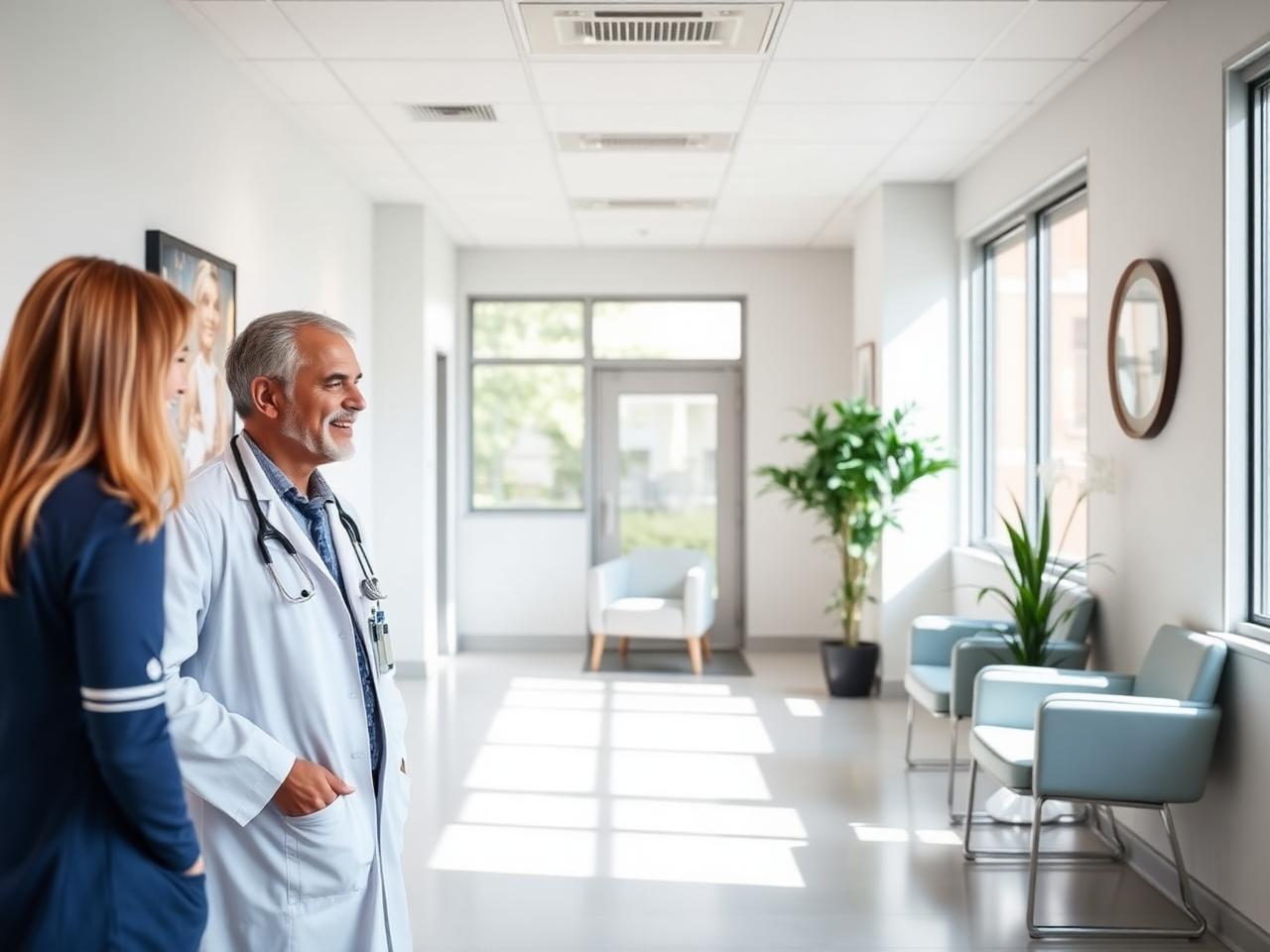 Doctor greeting a patient at the Medex clinic reception in Forest Hills, Queens